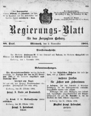 Regierungs-Blatt für das Herzogtum Coburg (Coburger Regierungs-Blatt) Mittwoch 2. November 1904