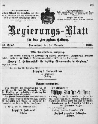 Regierungs-Blatt für das Herzogtum Coburg (Coburger Regierungs-Blatt) Samstag 26. November 1904