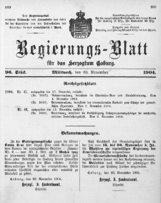 Regierungs-Blatt für das Herzogtum Coburg (Coburger Regierungs-Blatt) Mittwoch 30. November 1904