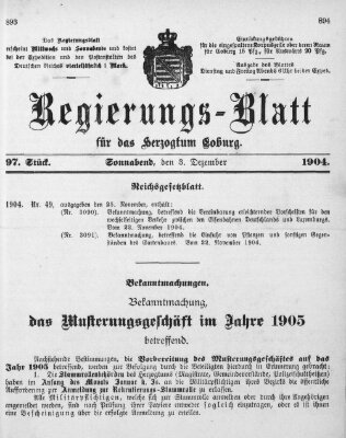 Regierungs-Blatt für das Herzogtum Coburg (Coburger Regierungs-Blatt) Samstag 3. Dezember 1904