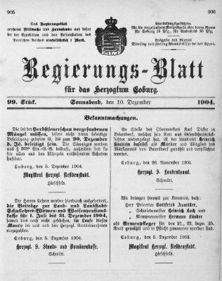 Regierungs-Blatt für das Herzogtum Coburg (Coburger Regierungs-Blatt) Samstag 10. Dezember 1904