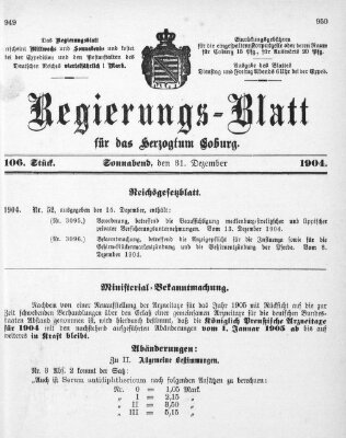 Regierungs-Blatt für das Herzogtum Coburg (Coburger Regierungs-Blatt) Samstag 31. Dezember 1904