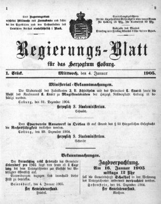 Regierungs-Blatt für das Herzogtum Coburg (Coburger Regierungs-Blatt) Mittwoch 4. Januar 1905