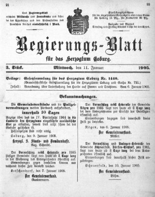 Regierungs-Blatt für das Herzogtum Coburg (Coburger Regierungs-Blatt) Mittwoch 11. Januar 1905