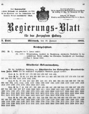 Regierungs-Blatt für das Herzogtum Coburg (Coburger Regierungs-Blatt) Mittwoch 18. Januar 1905