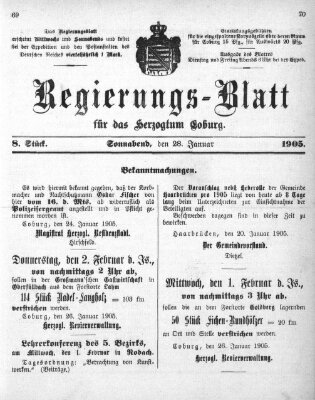 Regierungs-Blatt für das Herzogtum Coburg (Coburger Regierungs-Blatt) Samstag 28. Januar 1905