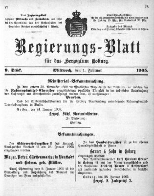 Regierungs-Blatt für das Herzogtum Coburg (Coburger Regierungs-Blatt) Mittwoch 1. Februar 1905