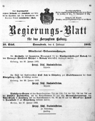 Regierungs-Blatt für das Herzogtum Coburg (Coburger Regierungs-Blatt) Samstag 4. Februar 1905