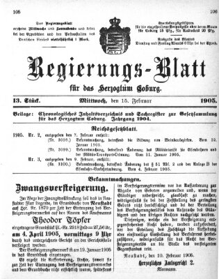 Regierungs-Blatt für das Herzogtum Coburg (Coburger Regierungs-Blatt) Mittwoch 15. Februar 1905