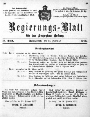 Regierungs-Blatt für das Herzogtum Coburg (Coburger Regierungs-Blatt) Samstag 25. Februar 1905