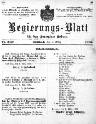 Regierungs-Blatt für das Herzogtum Coburg (Coburger Regierungs-Blatt) Mittwoch 8. März 1905