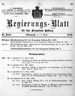 Regierungs-Blatt für das Herzogtum Coburg (Coburger Regierungs-Blatt) Mittwoch 5. April 1905