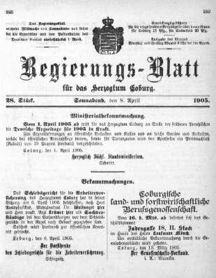 Regierungs-Blatt für das Herzogtum Coburg (Coburger Regierungs-Blatt) Samstag 8. April 1905