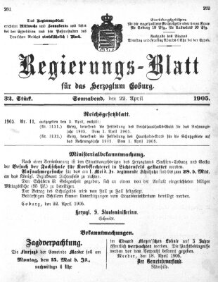 Regierungs-Blatt für das Herzogtum Coburg (Coburger Regierungs-Blatt) Samstag 22. April 1905