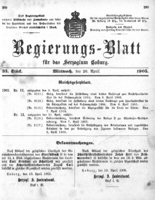 Regierungs-Blatt für das Herzogtum Coburg (Coburger Regierungs-Blatt) Mittwoch 26. April 1905