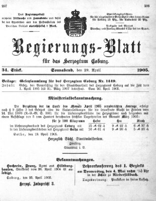 Regierungs-Blatt für das Herzogtum Coburg (Coburger Regierungs-Blatt) Samstag 29. April 1905