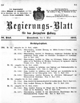 Regierungs-Blatt für das Herzogtum Coburg (Coburger Regierungs-Blatt) Samstag 6. Mai 1905