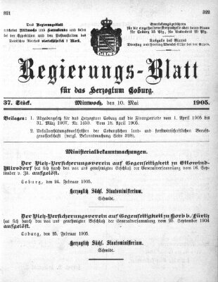 Regierungs-Blatt für das Herzogtum Coburg (Coburger Regierungs-Blatt) Mittwoch 10. Mai 1905