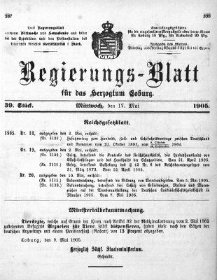 Regierungs-Blatt für das Herzogtum Coburg (Coburger Regierungs-Blatt) Mittwoch 17. Mai 1905