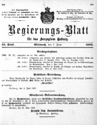 Regierungs-Blatt für das Herzogtum Coburg (Coburger Regierungs-Blatt) Mittwoch 7. Juni 1905