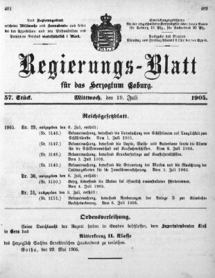 Regierungs-Blatt für das Herzogtum Coburg (Coburger Regierungs-Blatt) Mittwoch 19. Juli 1905