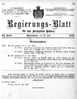 Regierungs-Blatt für das Herzogtum Coburg (Coburger Regierungs-Blatt) Samstag 22. Juli 1905