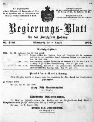 Regierungs-Blatt für das Herzogtum Coburg (Coburger Regierungs-Blatt) Mittwoch 9. August 1905