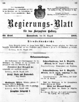 Regierungs-Blatt für das Herzogtum Coburg (Coburger Regierungs-Blatt) Samstag 26. August 1905