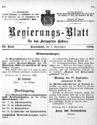 Regierungs-Blatt für das Herzogtum Coburg (Coburger Regierungs-Blatt) Samstag 9. September 1905