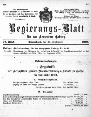 Regierungs-Blatt für das Herzogtum Coburg (Coburger Regierungs-Blatt) Samstag 23. September 1905