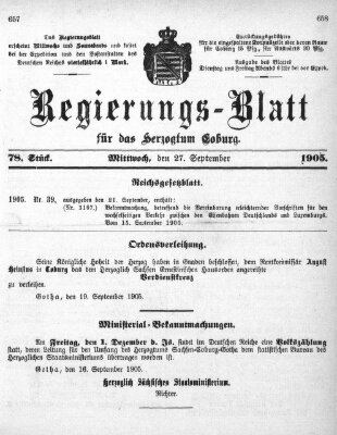 Regierungs-Blatt für das Herzogtum Coburg (Coburger Regierungs-Blatt) Mittwoch 27. September 1905