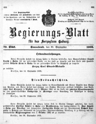 Regierungs-Blatt für das Herzogtum Coburg (Coburger Regierungs-Blatt) Samstag 30. September 1905