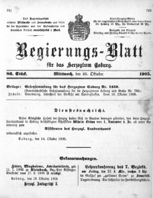 Regierungs-Blatt für das Herzogtum Coburg (Coburger Regierungs-Blatt) Mittwoch 25. Oktober 1905