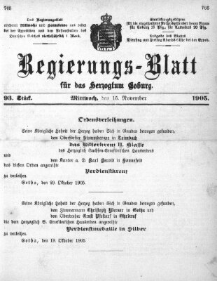 Regierungs-Blatt für das Herzogtum Coburg (Coburger Regierungs-Blatt) Mittwoch 15. November 1905