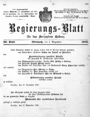 Regierungs-Blatt für das Herzogtum Coburg (Coburger Regierungs-Blatt) Mittwoch 6. Dezember 1905