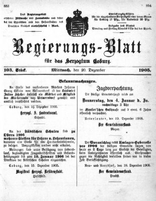 Regierungs-Blatt für das Herzogtum Coburg (Coburger Regierungs-Blatt) Mittwoch 20. Dezember 1905