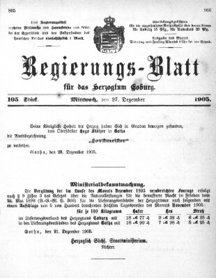 Regierungs-Blatt für das Herzogtum Coburg (Coburger Regierungs-Blatt) Mittwoch 27. Dezember 1905