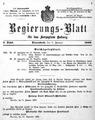 Regierungs-Blatt für das Herzogtum Coburg (Coburger Regierungs-Blatt) Samstag 6. Januar 1906