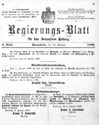 Regierungs-Blatt für das Herzogtum Coburg (Coburger Regierungs-Blatt) Samstag 13. Januar 1906