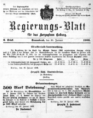 Regierungs-Blatt für das Herzogtum Coburg (Coburger Regierungs-Blatt) Samstag 20. Januar 1906