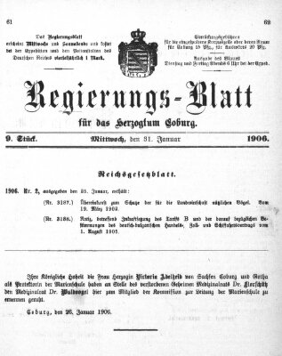 Regierungs-Blatt für das Herzogtum Coburg (Coburger Regierungs-Blatt) Mittwoch 31. Januar 1906