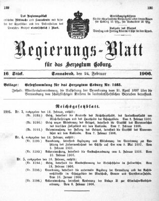 Regierungs-Blatt für das Herzogtum Coburg (Coburger Regierungs-Blatt) Samstag 24. Februar 1906