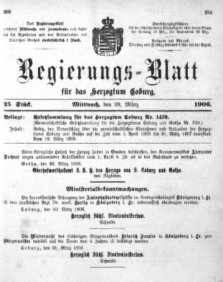 Regierungs-Blatt für das Herzogtum Coburg (Coburger Regierungs-Blatt) Mittwoch 28. März 1906