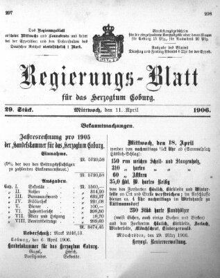 Regierungs-Blatt für das Herzogtum Coburg (Coburger Regierungs-Blatt) Mittwoch 11. April 1906