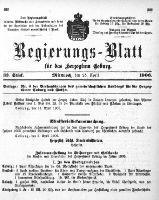 Regierungs-Blatt für das Herzogtum Coburg (Coburger Regierungs-Blatt) Mittwoch 25. April 1906