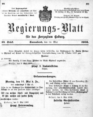 Regierungs-Blatt für das Herzogtum Coburg (Coburger Regierungs-Blatt) Samstag 12. Mai 1906