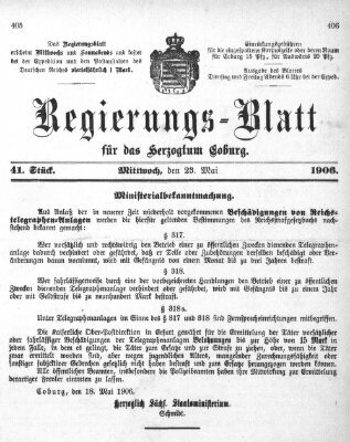 Regierungs-Blatt für das Herzogtum Coburg (Coburger Regierungs-Blatt) Mittwoch 23. Mai 1906