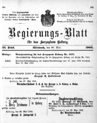 Regierungs-Blatt für das Herzogtum Coburg (Coburger Regierungs-Blatt) Mittwoch 30. Mai 1906