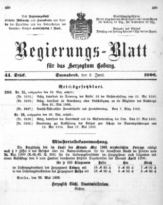 Regierungs-Blatt für das Herzogtum Coburg (Coburger Regierungs-Blatt) Samstag 2. Juni 1906