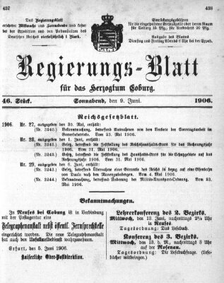 Regierungs-Blatt für das Herzogtum Coburg (Coburger Regierungs-Blatt) Samstag 9. Juni 1906